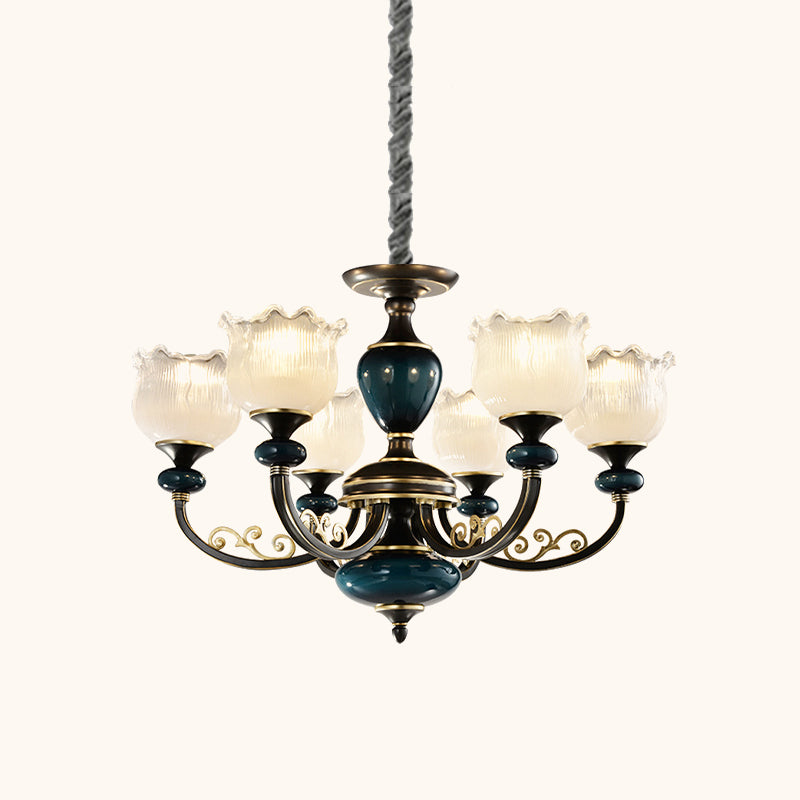 Blossom Living Room Pendulum Light Classic Clear Ribbed Glass 3/6 Lights Black and Blue Chandelier Clearhalo 'Ceiling Lights' 'Chandeliers' Lighting' options 817258