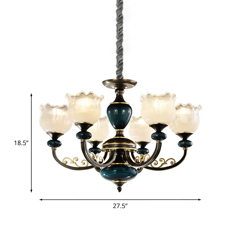 Blossom Living Room Pendulum Light Classic Clear Ribbed Glass 3/6 Lights Black and Blue Chandelier Clearhalo 'Ceiling Lights' 'Chandeliers' Lighting' options 817259