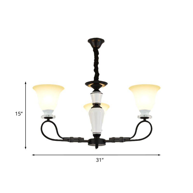 3/6 Heads Pendant Chandelier Retro Bedroom Hanging Light with Flared Frosted Glass Shade in Black Clearhalo 'Ceiling Lights' 'Chandeliers' Lighting' options 817263