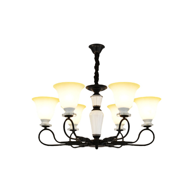 3/6 Heads Pendant Chandelier Retro Bedroom Hanging Light with Flared Frosted Glass Shade in Black Clearhalo 'Ceiling Lights' 'Chandeliers' Lighting' options 817267