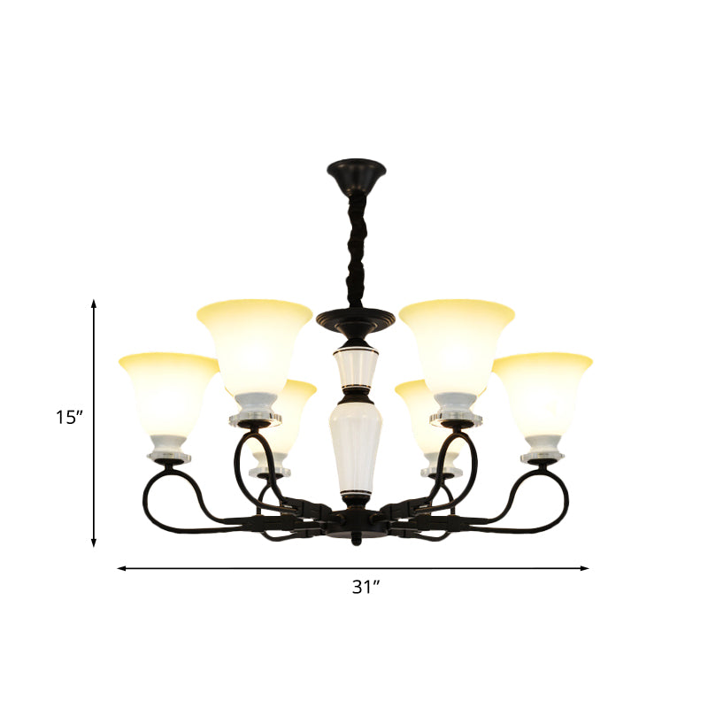 3/6 Heads Pendant Chandelier Retro Bedroom Hanging Light with Flared Frosted Glass Shade in Black Clearhalo 'Ceiling Lights' 'Chandeliers' Lighting' options 817268