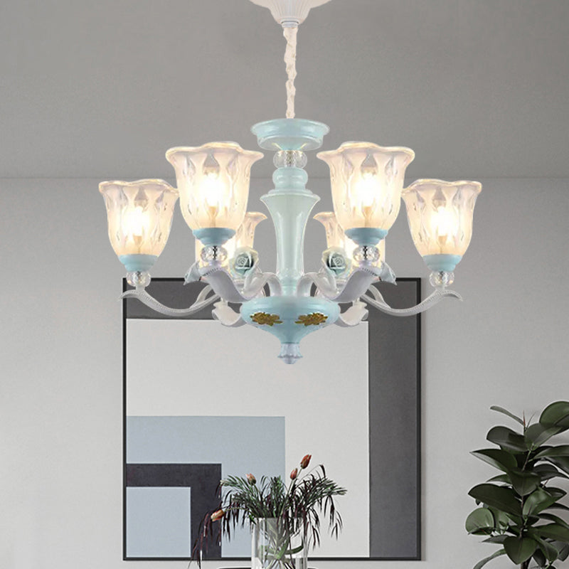 Blue 6/8 Lights Hanging Light Kit Rustic Metal Starburst Chandelier with Glass Shade Clearhalo 'Ceiling Lights' 'Chandeliers' Lighting' options 817273