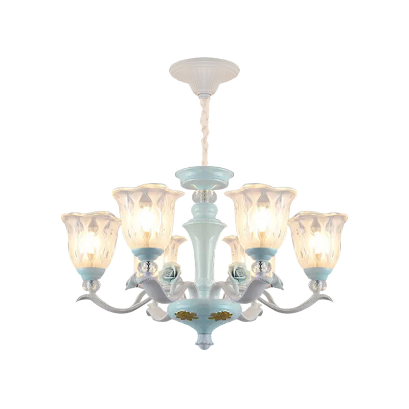 Blue 6/8 Lights Hanging Light Kit Rustic Metal Starburst Chandelier with Glass Shade Clearhalo 'Ceiling Lights' 'Chandeliers' Lighting' options 817275