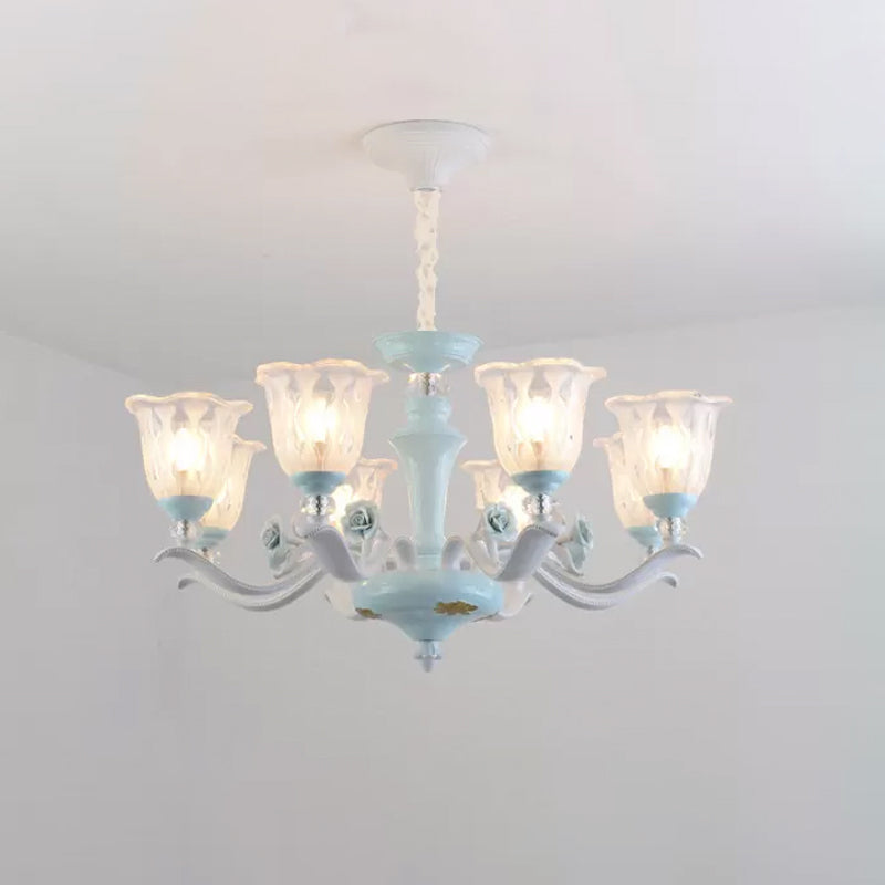 Blue 6/8 Lights Hanging Light Kit Rustic Metal Starburst Chandelier with Glass Shade Clearhalo 'Ceiling Lights' 'Chandeliers' Lighting' options 817278