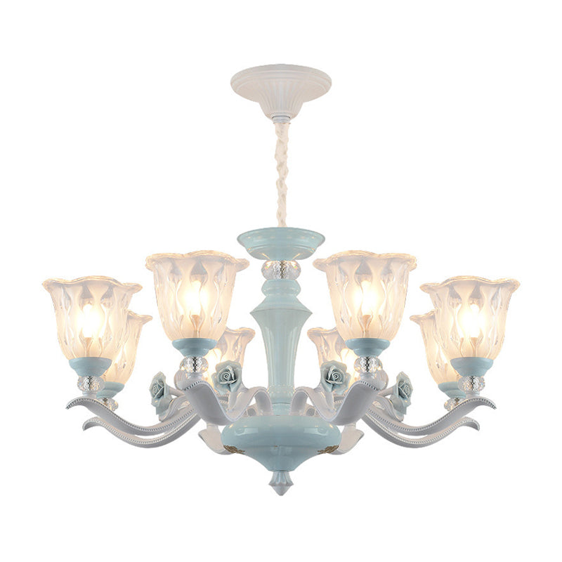 Blue 6/8 Lights Hanging Light Kit Rustic Metal Starburst Chandelier with Glass Shade Clearhalo 'Ceiling Lights' 'Chandeliers' Lighting' options 817279