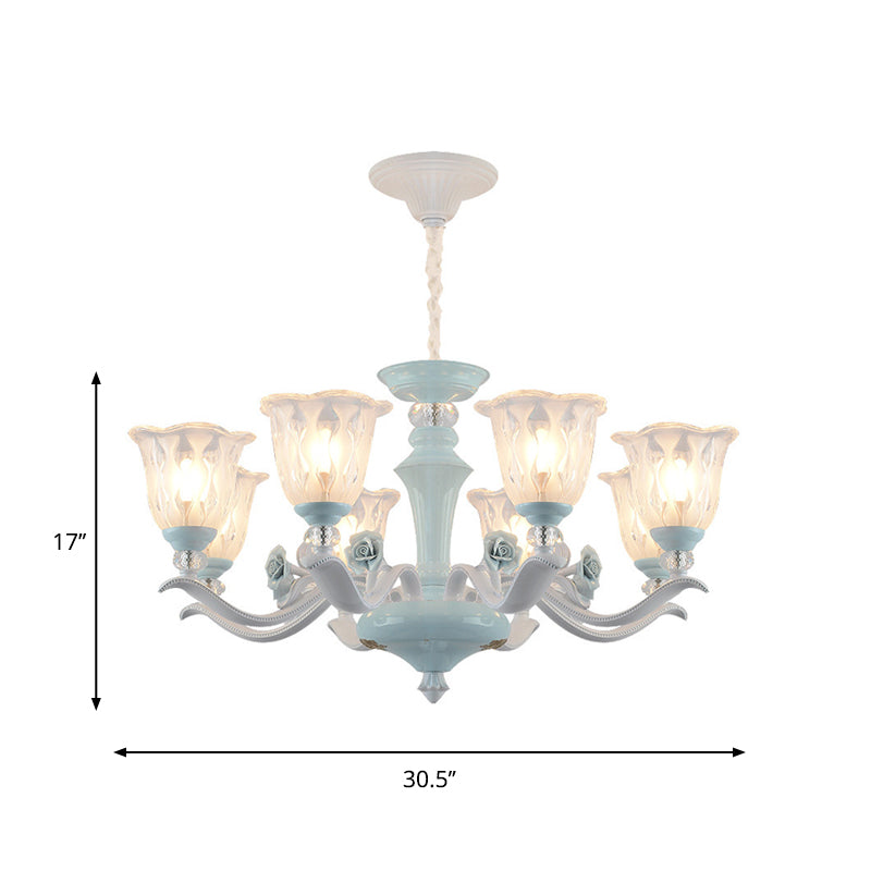 Blue 6/8 Lights Hanging Light Kit Rustic Metal Starburst Chandelier with Glass Shade Clearhalo 'Ceiling Lights' 'Chandeliers' Lighting' options 817281