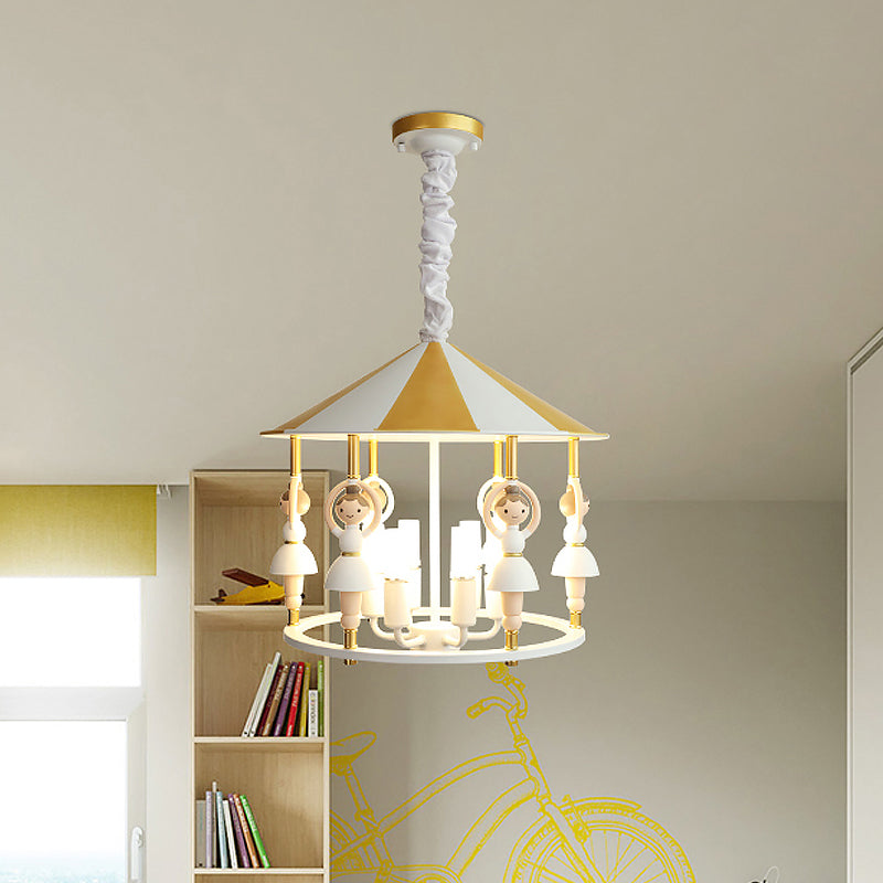 Ballet Girl Resin Hanging Light Fixture Kid 5 Bulbs White and Gold Chandelier Pendant Clearhalo 'Ceiling Lights' 'Chandeliers' Lighting' options 817282