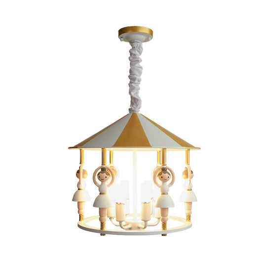 Ballet Girl Resin Hanging Light Fixture Kid 5 Bulbs White and Gold Chandelier Pendant Clearhalo 'Ceiling Lights' 'Chandeliers' Lighting' options 817283