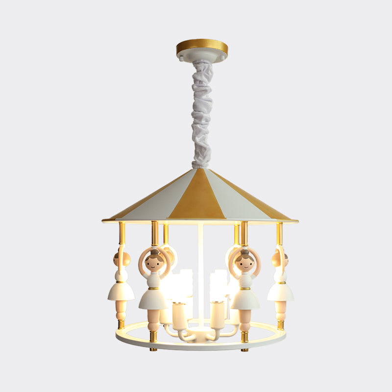 Ballet Girl Resin Hanging Light Fixture Kid 5 Bulbs White and Gold Chandelier Pendant Clearhalo 'Ceiling Lights' 'Chandeliers' Lighting' options 817284