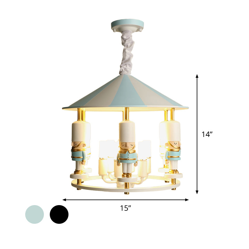 Merry-Go-Round Soldier Chandelier Kids Style Resin 5-Head Black/Blue Hanging Light Fixture Clearhalo 'Ceiling Lights' 'Chandeliers' Lighting' options 817289