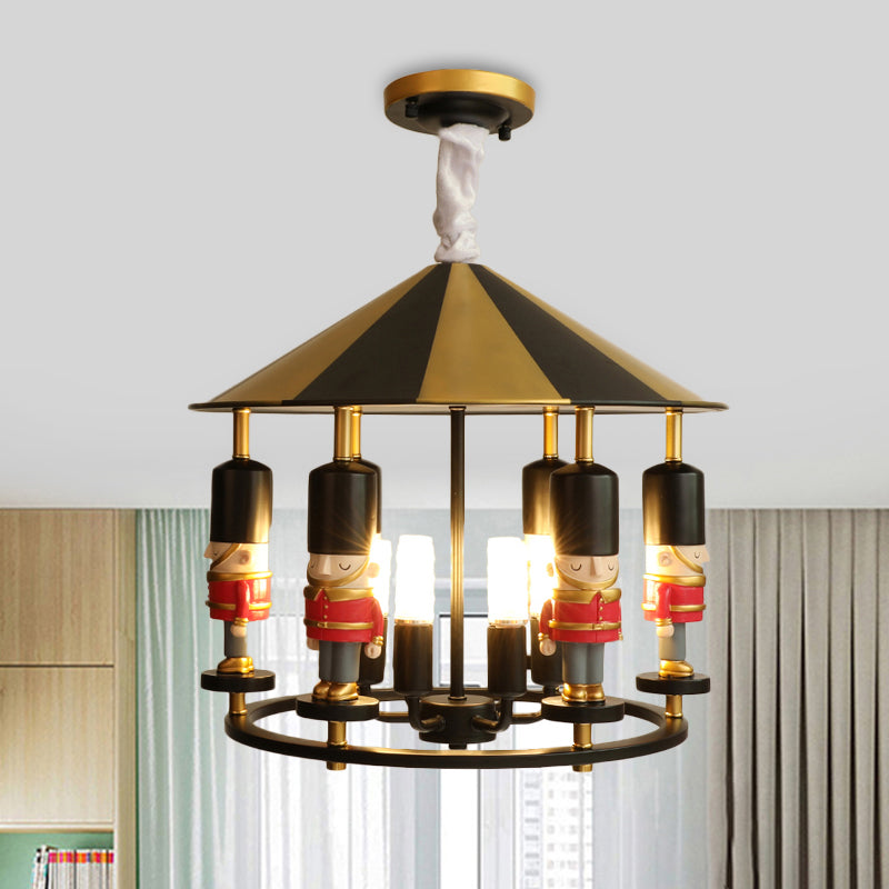 Merry-Go-Round Soldier Chandelier Kids Style Resin 5-Head Black/Blue Hanging Light Fixture Clearhalo 'Ceiling Lights' 'Chandeliers' Lighting' options 817290