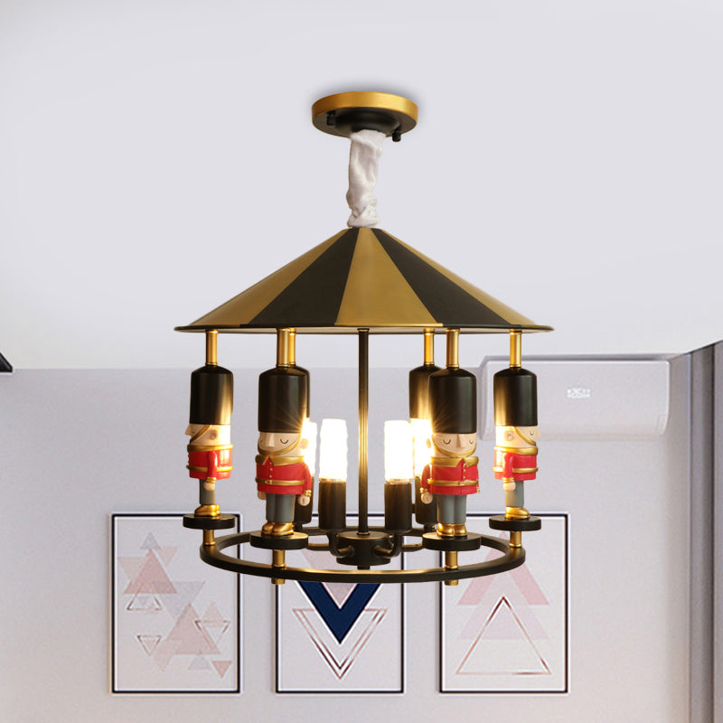 Merry-Go-Round Soldier Chandelier Kids Style Resin 5-Head Black/Blue Hanging Light Fixture Clearhalo 'Ceiling Lights' 'Chandeliers' Lighting' options 817291