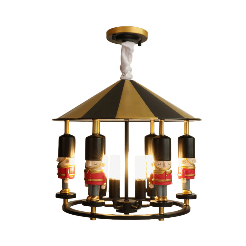 Merry-Go-Round Soldier Chandelier Kids Style Resin 5-Head Black/Blue Hanging Light Fixture Clearhalo 'Ceiling Lights' 'Chandeliers' Lighting' options 817292