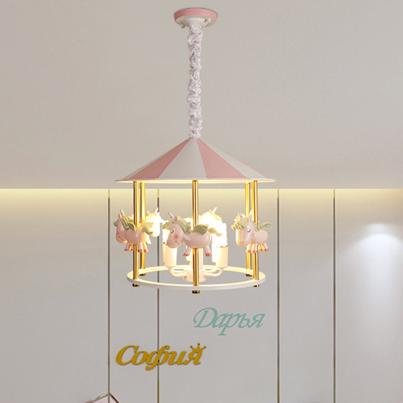 Resin Unicorn Carousel Hanging Lamp Kids 5-Light Pink/Blue Pendant Chandelier for Child Room Clearhalo 'Ceiling Lights' 'Chandeliers' Lighting' options 817294