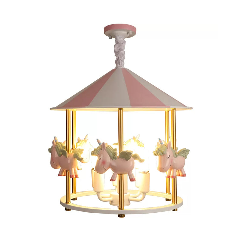 Resin Unicorn Carousel Hanging Lamp Kids 5-Light Pink/Blue Pendant Chandelier for Child Room Clearhalo 'Ceiling Lights' 'Chandeliers' Lighting' options 817295