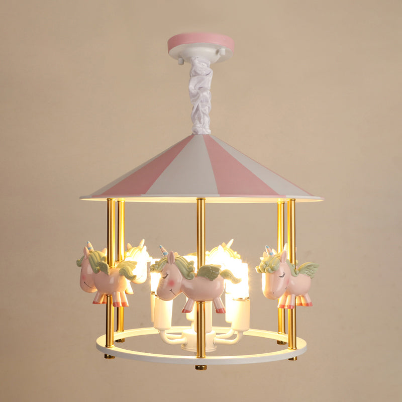 Resin Unicorn Carousel Hanging Lamp Kids 5-Light Pink/Blue Pendant Chandelier for Child Room Clearhalo 'Ceiling Lights' 'Chandeliers' Lighting' options 817296