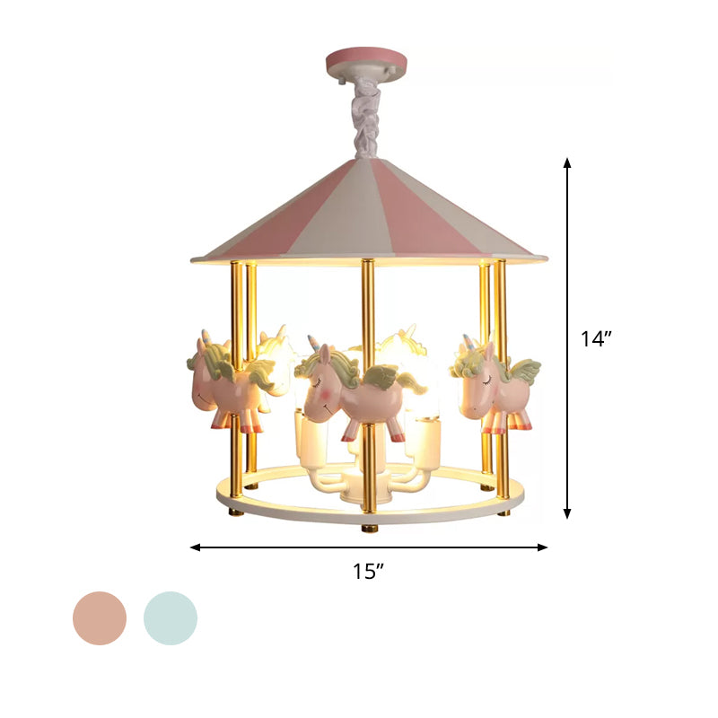 Resin Unicorn Carousel Hanging Lamp Kids 5-Light Pink/Blue Pendant Chandelier for Child Room Clearhalo 'Ceiling Lights' 'Chandeliers' Lighting' options 817297