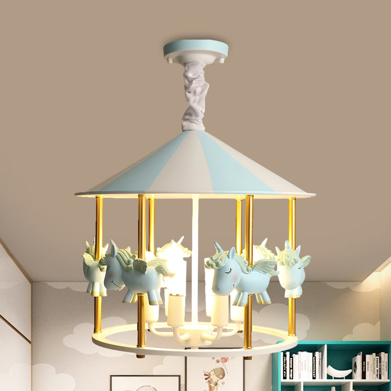 Resin Unicorn Carousel Hanging Lamp Kids 5-Light Pink/Blue Pendant Chandelier for Child Room Clearhalo 'Ceiling Lights' 'Chandeliers' Lighting' options 817298