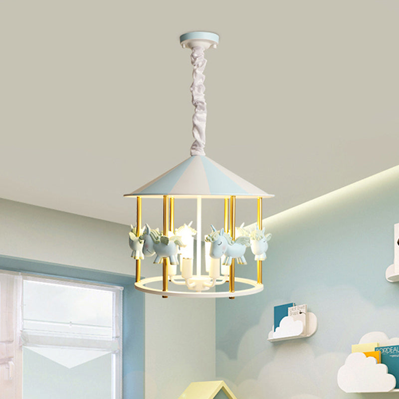 Resin Unicorn Carousel Hanging Lamp Kids 5-Light Pink/Blue Pendant Chandelier for Child Room Clearhalo 'Ceiling Lights' 'Chandeliers' Lighting' options 817299