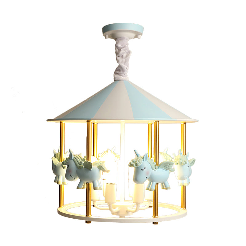 Resin Unicorn Carousel Hanging Lamp Kids 5-Light Pink/Blue Pendant Chandelier for Child Room Clearhalo 'Ceiling Lights' 'Chandeliers' Lighting' options 817300