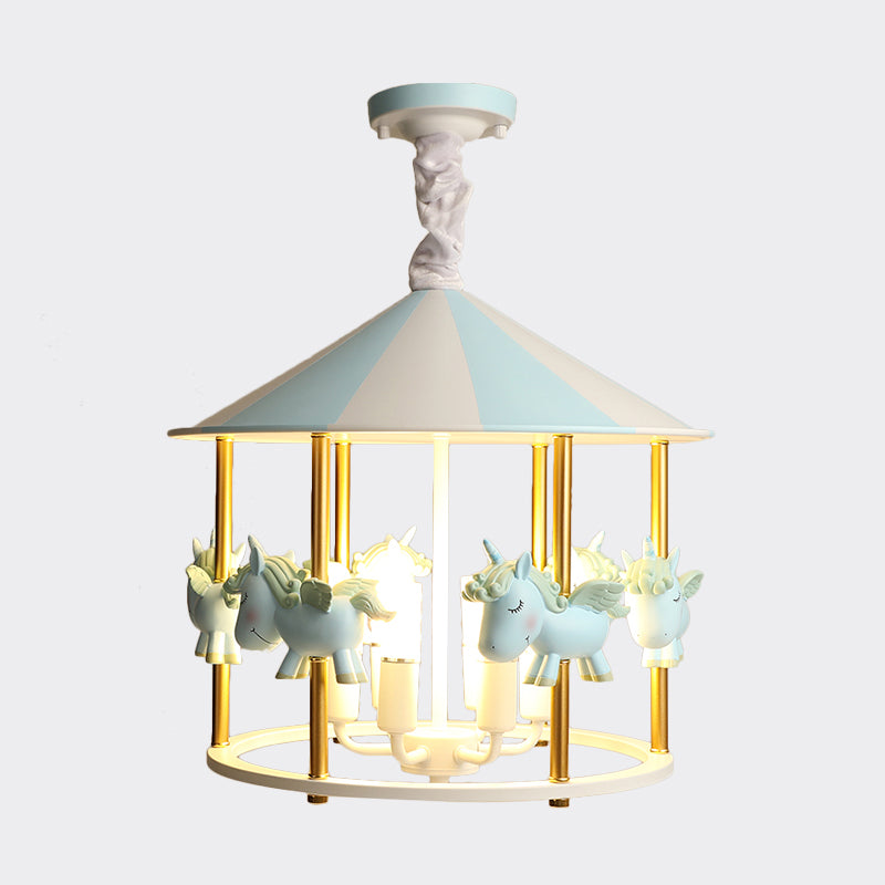 Resin Unicorn Carousel Hanging Lamp Kids 5-Light Pink/Blue Pendant Chandelier for Child Room Clearhalo 'Ceiling Lights' 'Chandeliers' Lighting' options 817301