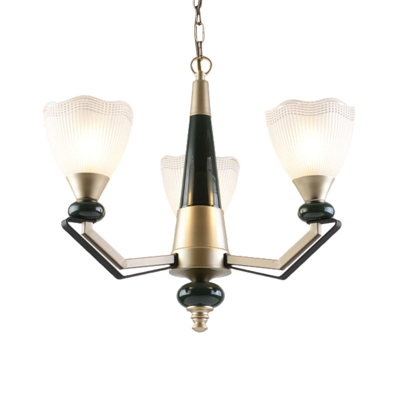 Gold 3/6-Head Chandelier Pendant Light Antiqued Translucent Latticed Glass Cone Up Hanging Lamp Kit Clearhalo 'Ceiling Lights' 'Chandeliers' Lighting' options 817322