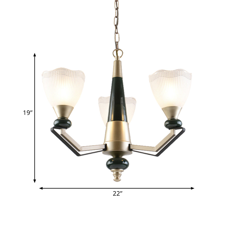 Gold 3/6-Head Chandelier Pendant Light Antiqued Translucent Latticed Glass Cone Up Hanging Lamp Kit Clearhalo 'Ceiling Lights' 'Chandeliers' Lighting' options 817323