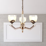 3/6 Lights Bowl Hanging Chandelier Vintage Coffee Finish White Ribbed Glass Pendant Lamp Fixture Clearhalo 'Ceiling Lights' 'Chandeliers' Lighting' options 817344