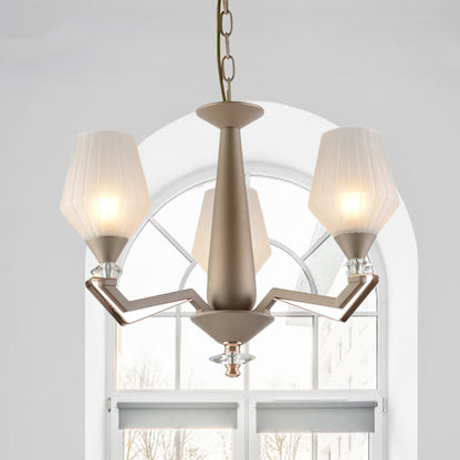 White Frosted Glass Cup Shape Chandelier Traditional 3/6 Bulbs Bedroom Pendulum Light in Gold 3 White Clearhalo 'Ceiling Lights' 'Chandeliers' 'Glass shade' 'Glass' 'Pendant Lights' Lighting' 817352