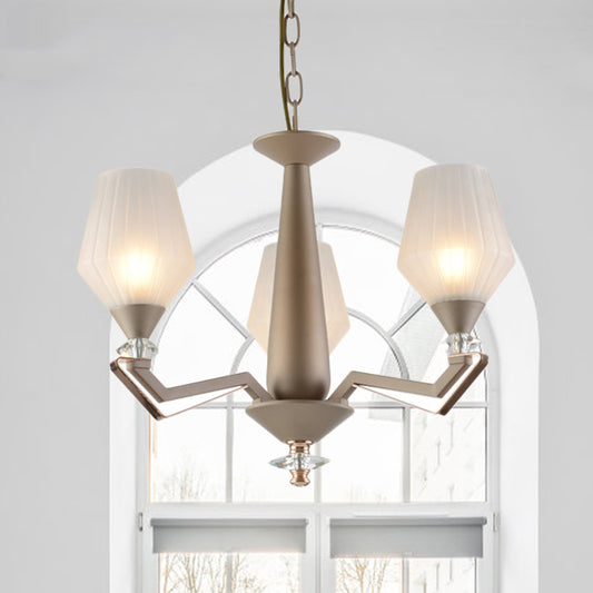 White Frosted Glass Cup Shape Chandelier Traditional 3/6 Bulbs Bedroom Pendulum Light in Gold 3 White Clearhalo 'Ceiling Lights' 'Chandeliers' 'Glass shade' 'Glass' 'Pendant Lights' Lighting' 817352