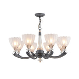 Gray-Gold 6/8 Lights Ceiling Chandelier Traditional White Frosted Glass Flower Up Hanging Lamp Clearhalo 'Ceiling Lights' 'Chandeliers' Lighting' options 817382