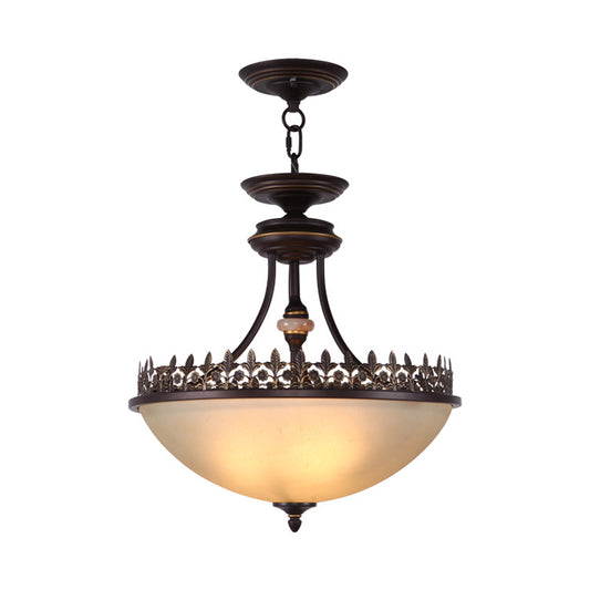 Bowl Bedroom Pendant Chandelier Rural Frosted Glass 3 Bulbs Black Hanging Light Fixture Clearhalo 'Ceiling Lights' 'Chandeliers' Lighting' options 817386