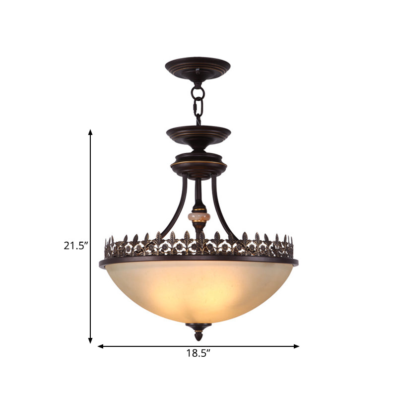 Bowl Bedroom Pendant Chandelier Rural Frosted Glass 3 Bulbs Black Hanging Light Fixture Clearhalo 'Ceiling Lights' 'Chandeliers' Lighting' options 817387