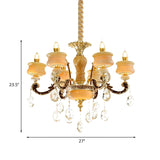 Gold Candlestick Hanging Chandelier Vintage Jade 6/8 Bulbs Bedroom Pendant Light with Crystal Drop Clearhalo 'Ceiling Lights' 'Chandeliers' Lighting' options 817417