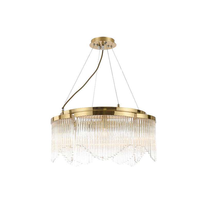 Luxury Round Chandelier Light Fixture 5-Bulb Crystal Rod Pendant Lamp in Gold for Restaurant Clearhalo 'Ceiling Lights' 'Chandeliers' 'Modern Chandeliers' 'Modern' Lighting' 817455