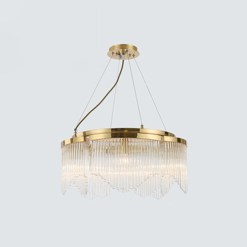 Luxury Round Chandelier Light Fixture 5-Bulb Crystal Rod Pendant Lamp in Gold for Restaurant Clearhalo 'Ceiling Lights' 'Chandeliers' 'Modern Chandeliers' 'Modern' Lighting' 817456