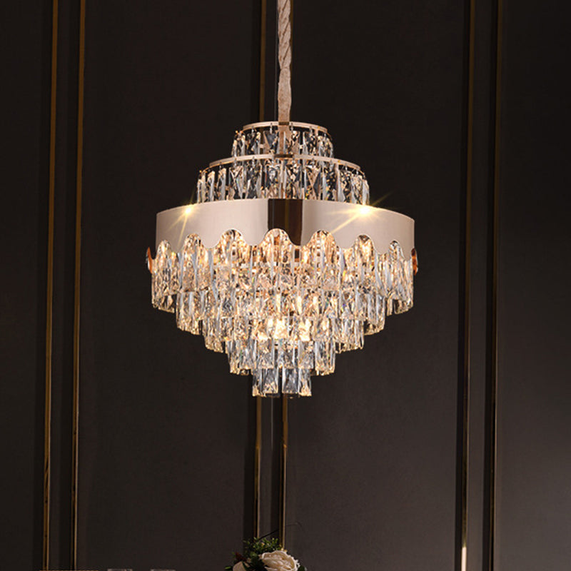 Crystal Rectangle Tiered Chandelier Modernism 7/12 Lights Dining Room Suspension Pendant in Gold Clearhalo 'Ceiling Lights' 'Chandeliers' Lighting' options 817459