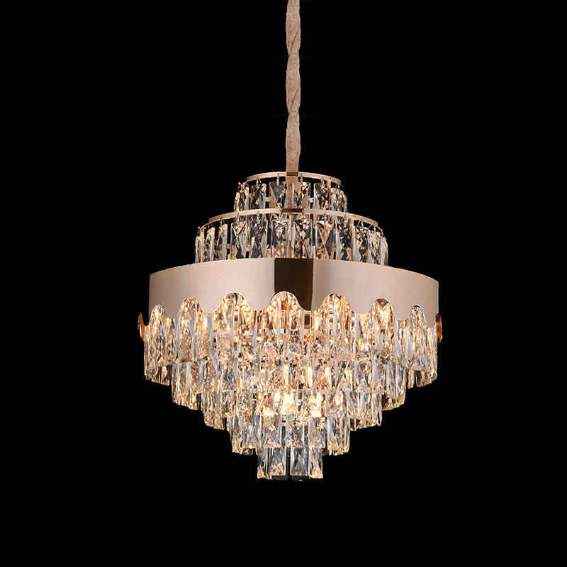 Crystal Rectangle Tiered Chandelier Modernism 7/12 Lights Dining Room Suspension Pendant in Gold Clearhalo 'Ceiling Lights' 'Chandeliers' Lighting' options 817460