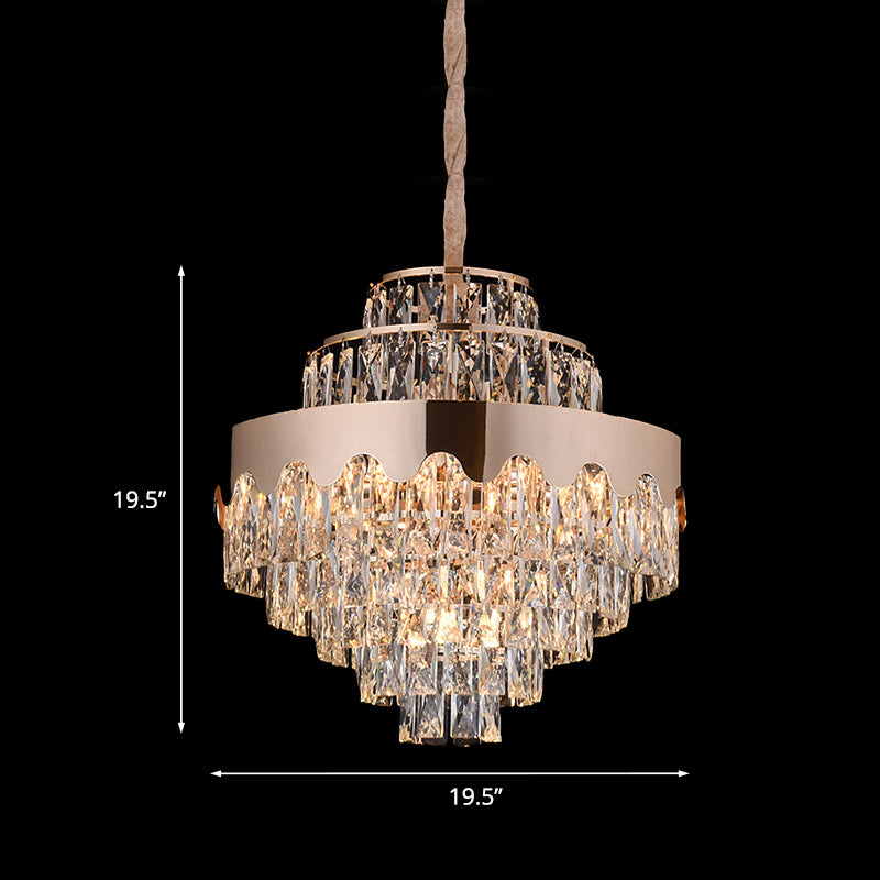 Crystal Rectangle Tiered Chandelier Modernism 7/12 Lights Dining Room Suspension Pendant in Gold Clearhalo 'Ceiling Lights' 'Chandeliers' Lighting' options 817461
