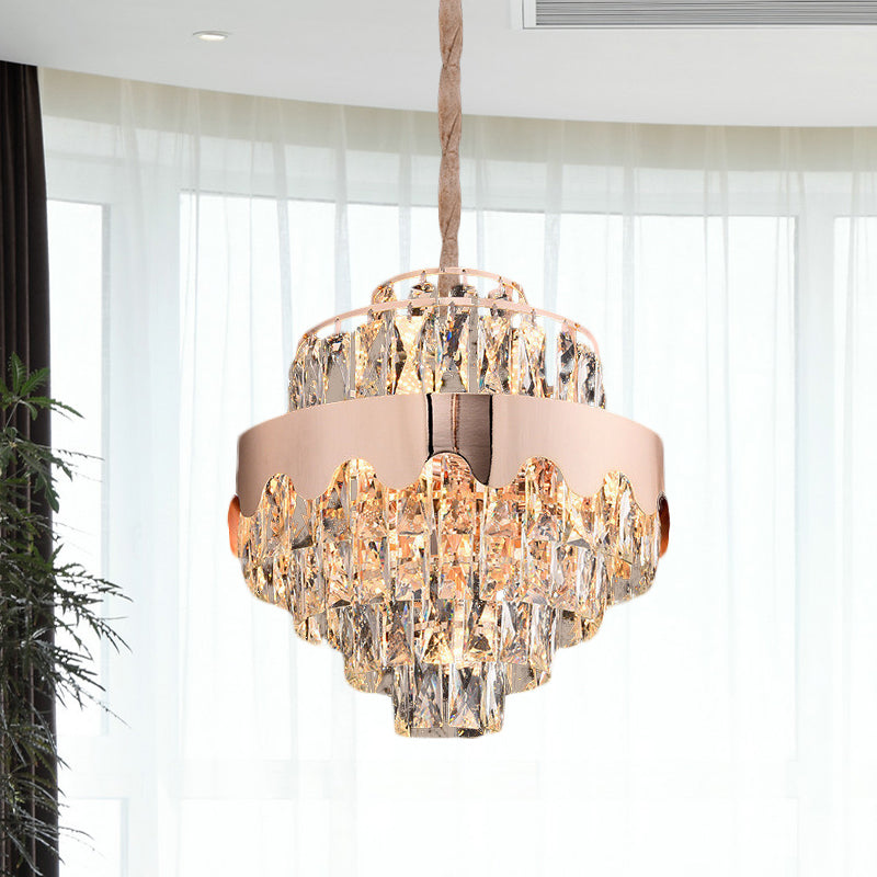 Crystal Rectangle Tiered Chandelier Modernism 7/12 Lights Dining Room Suspension Pendant in Gold 7 Gold Clearhalo 'Ceiling Lights' 'Chandeliers' Lighting' options 817462_533f0db8-d6b6-4ca1-8f12-7d21b981e83e