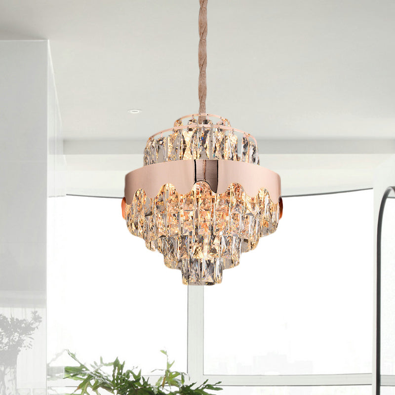 Crystal Rectangle Tiered Chandelier Modernism 7/12 Lights Dining Room Suspension Pendant in Gold Clearhalo 'Ceiling Lights' 'Chandeliers' Lighting' options 817463