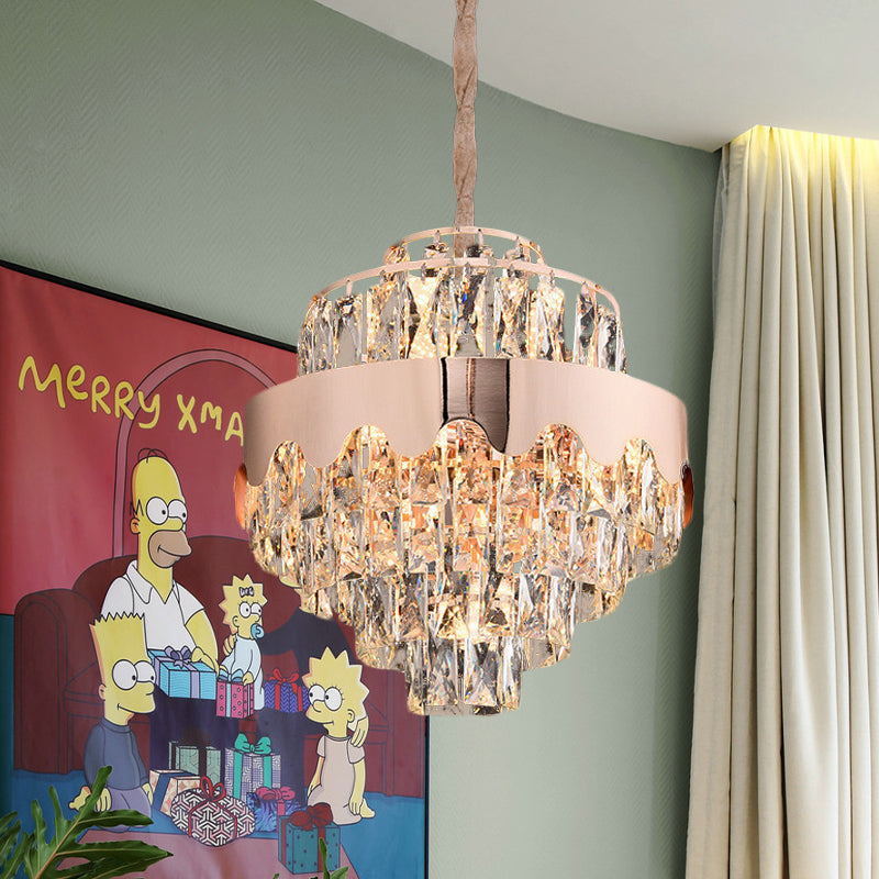 Crystal Rectangle Tiered Chandelier Modernism 7/12 Lights Dining Room Suspension Pendant in Gold Clearhalo 'Ceiling Lights' 'Chandeliers' Lighting' options 817464