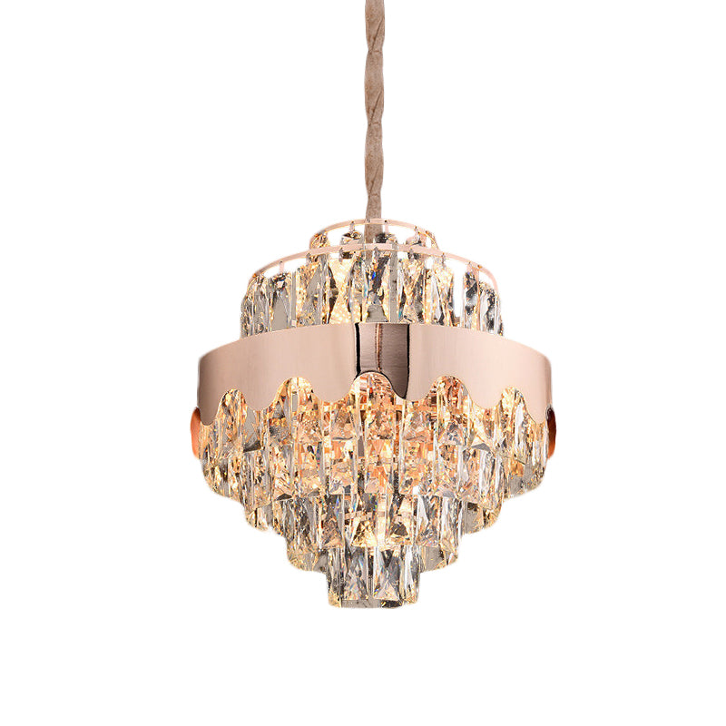 Crystal Rectangle Tiered Chandelier Modernism 7/12 Lights Dining Room Suspension Pendant in Gold Clearhalo 'Ceiling Lights' 'Chandeliers' Lighting' options 817465