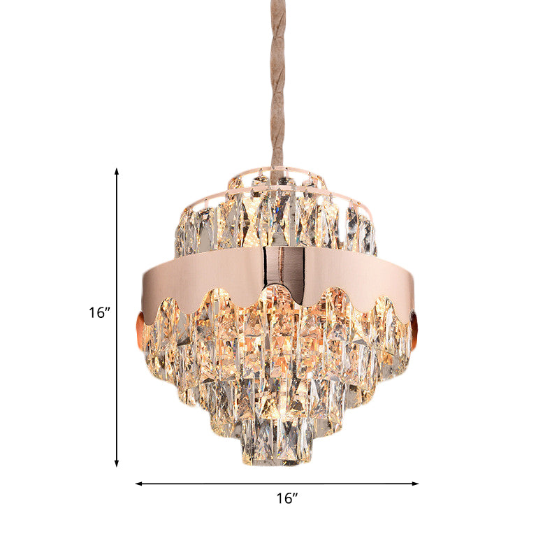 Crystal Rectangle Tiered Chandelier Modernism 7/12 Lights Dining Room Suspension Pendant in Gold Clearhalo 'Ceiling Lights' 'Chandeliers' Lighting' options 817466