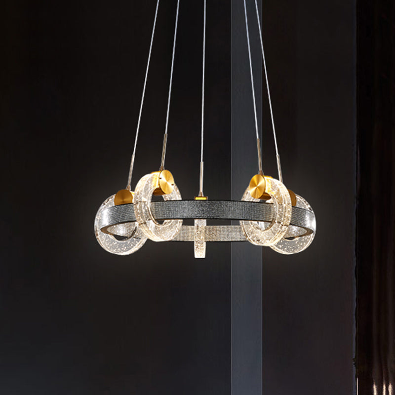 Bubble Crystal Black Chandelier Multi Ring 5 Heads Luxurious Suspended Lighting Fixture Black Clearhalo 'Ceiling Lights' 'Chandeliers' 'Modern Chandeliers' 'Modern' Lighting' 817467