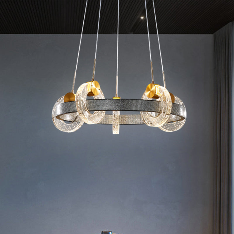 Bubble Crystal Black Chandelier Multi Ring 5 Heads Luxurious Suspended Lighting Fixture Clearhalo 'Ceiling Lights' 'Chandeliers' 'Modern Chandeliers' 'Modern' Lighting' 817468