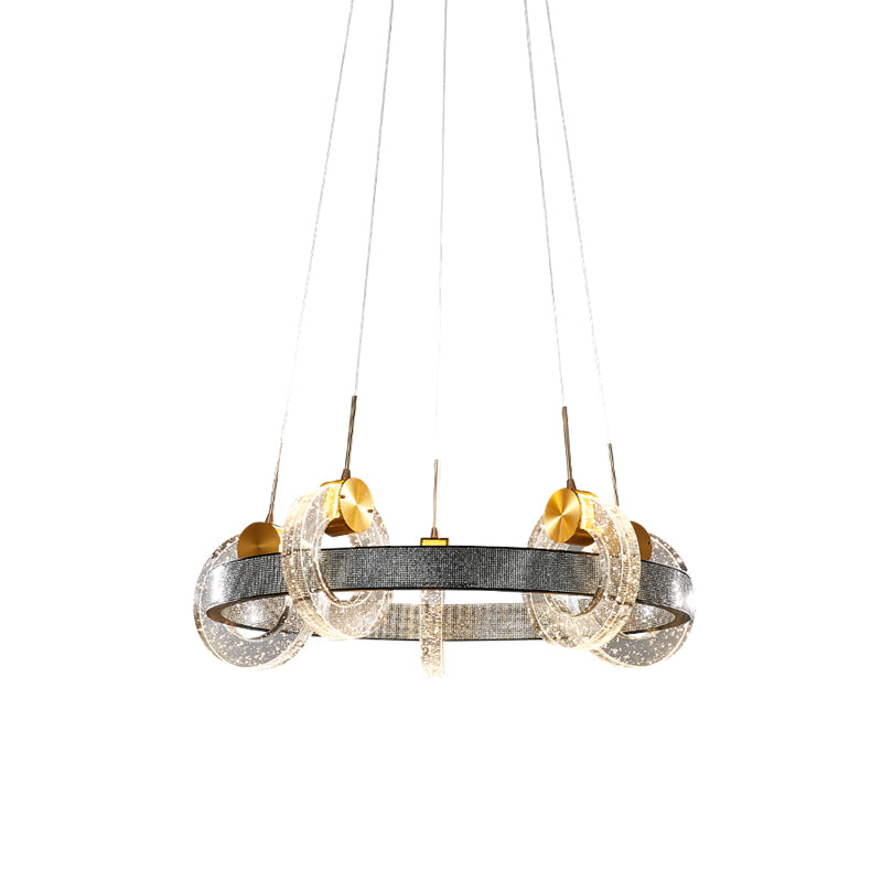 Bubble Crystal Black Chandelier Multi Ring 5 Heads Luxurious Suspended Lighting Fixture Clearhalo 'Ceiling Lights' 'Chandeliers' 'Modern Chandeliers' 'Modern' Lighting' 817469