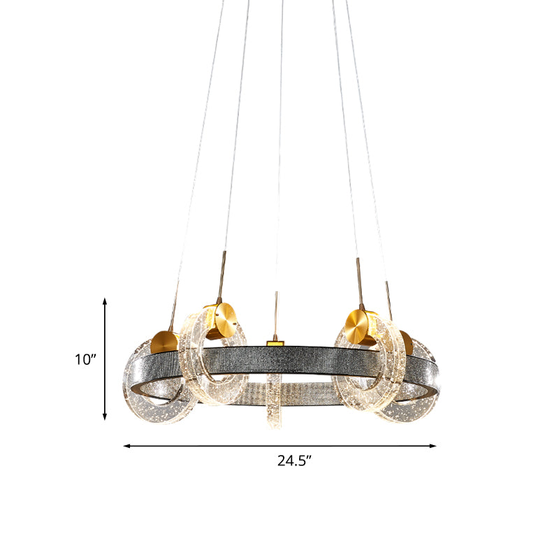 Bubble Crystal Black Chandelier Multi Ring 5 Heads Luxurious Suspended Lighting Fixture Clearhalo 'Ceiling Lights' 'Chandeliers' 'Modern Chandeliers' 'Modern' Lighting' 817470