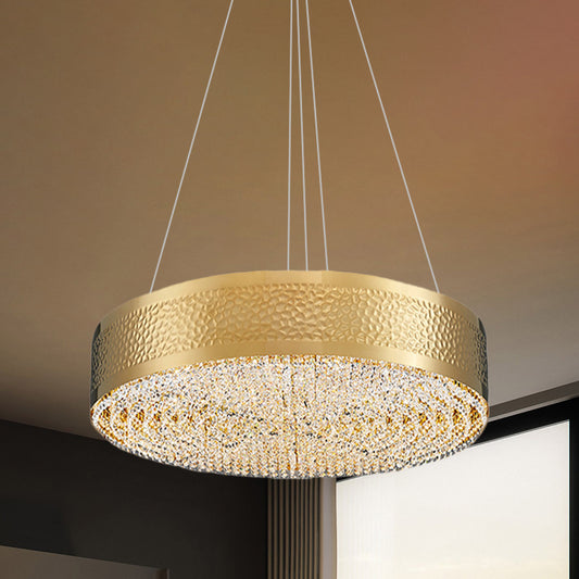 6-Bulb Drum Chandelier Light Postmodern Gold Clear K9 Crystal Pendant Lighting for Bedroom Gold Clearhalo 'Ceiling Lights' 'Chandeliers' 'Modern Chandeliers' 'Modern' Lighting' 817475