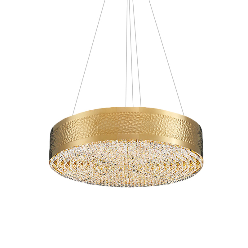 6-Bulb Drum Chandelier Light Postmodern Gold Clear K9 Crystal Pendant Lighting for Bedroom Clearhalo 'Ceiling Lights' 'Chandeliers' 'Modern Chandeliers' 'Modern' Lighting' 817478